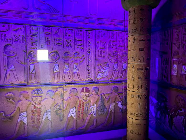 A hieroglyphic filled wall in 5 Wits Albany's Tomb adventure