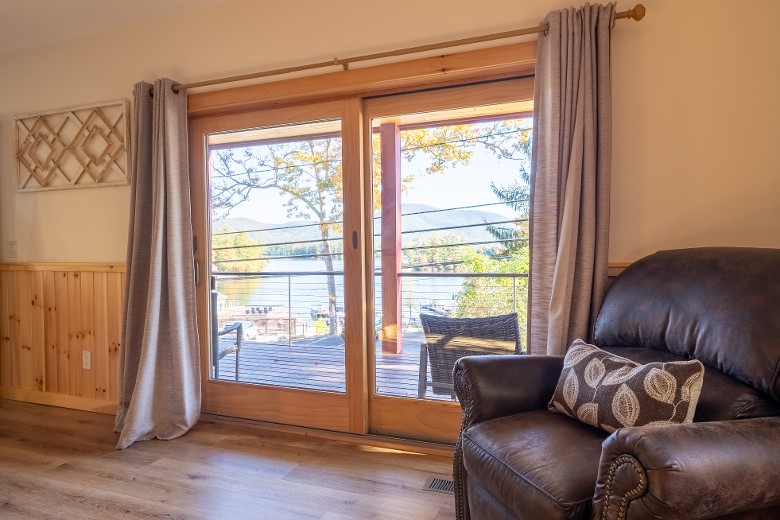 Step outside to the deck through sliding glass doors in the living room and dining room.