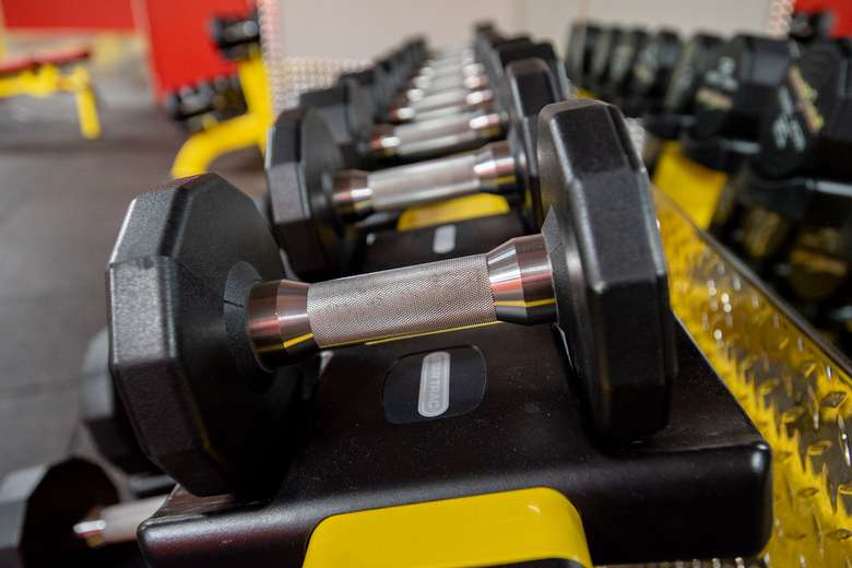row of weights in a gym