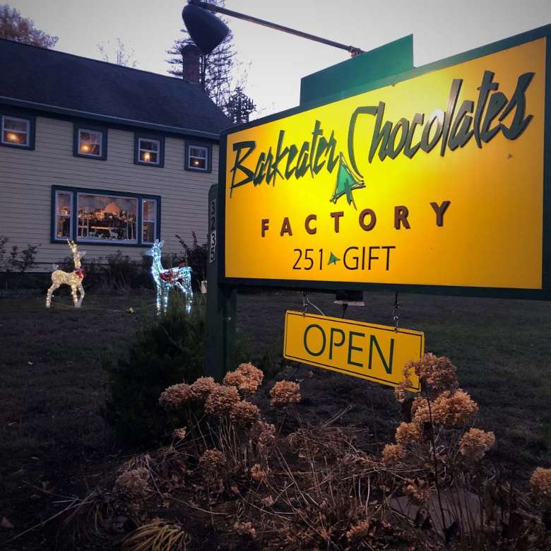 sign for Barkeater Chocolates outside of a shop