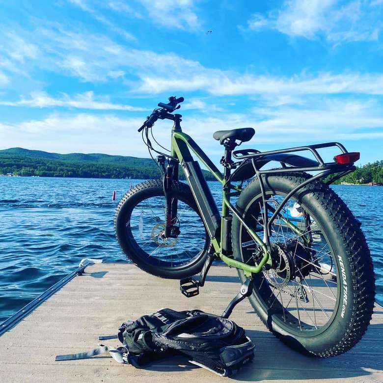 electric bike on a dock by the water