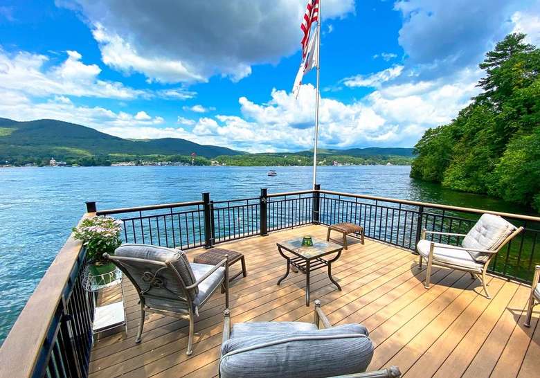 view of lake from deck
