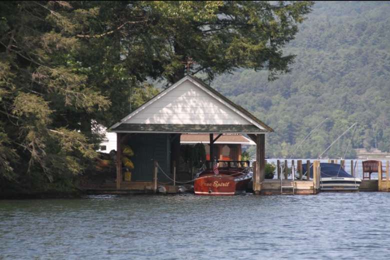 a boat under a boathouse