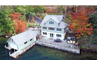 aerial view of a house by the lake