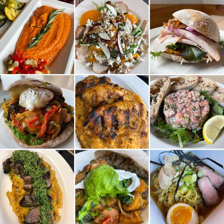 collage of entrees and sandwiches