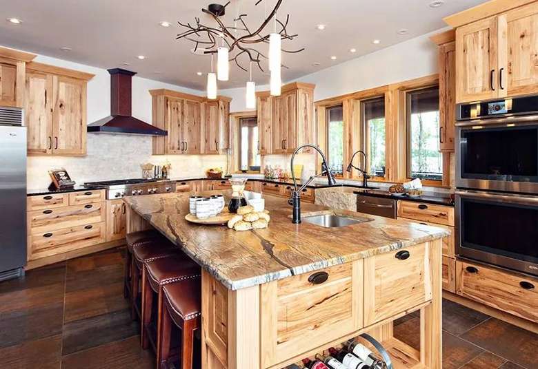 kitchen with rustic wooden cabinets