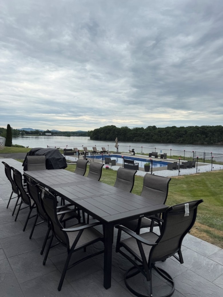 Enjoy the view from the new stamped concrete patio of your own private oasis in beautiful Saratoga