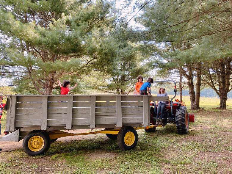 people on a wagon ride