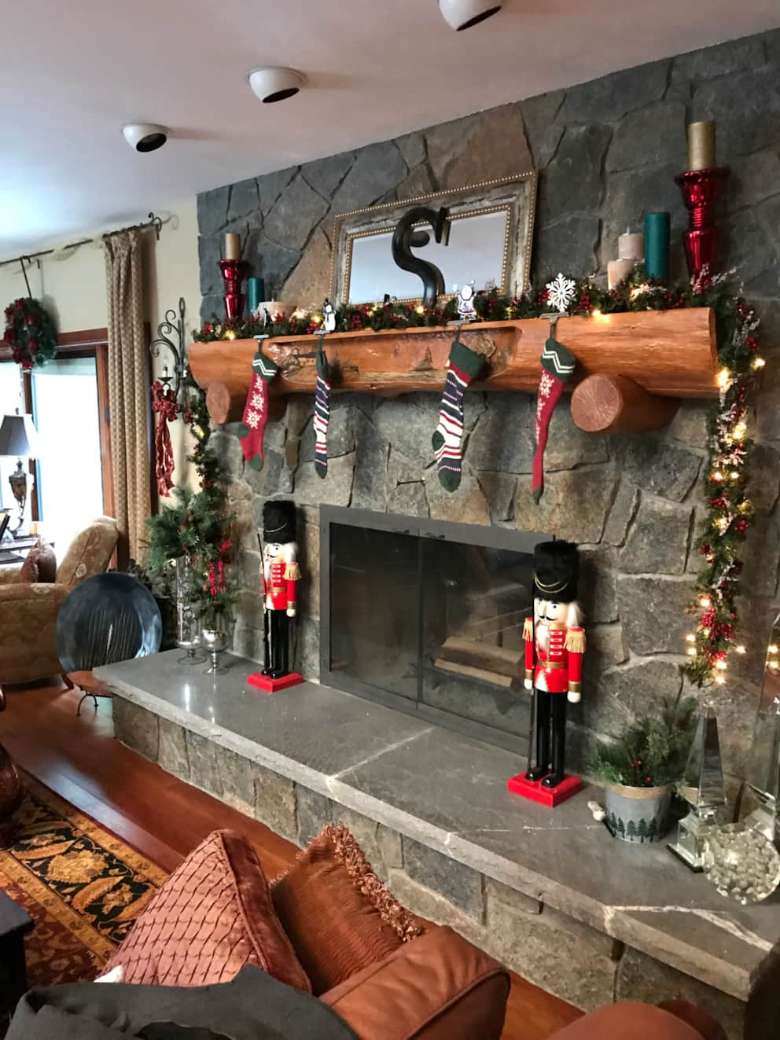 fireplace with christmas decor