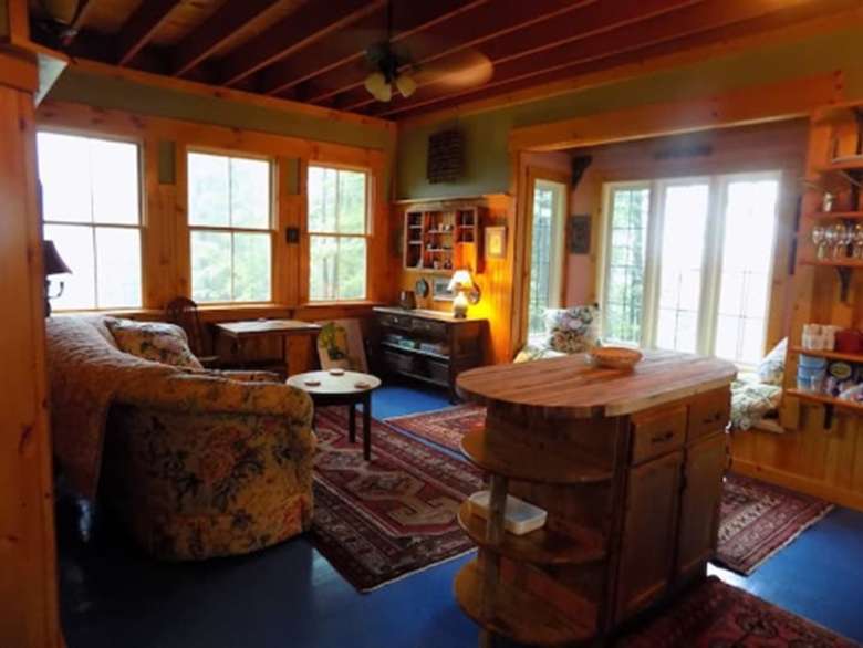 interior of a rustic cabin living room