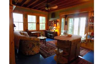 interior of a rustic cabin living room