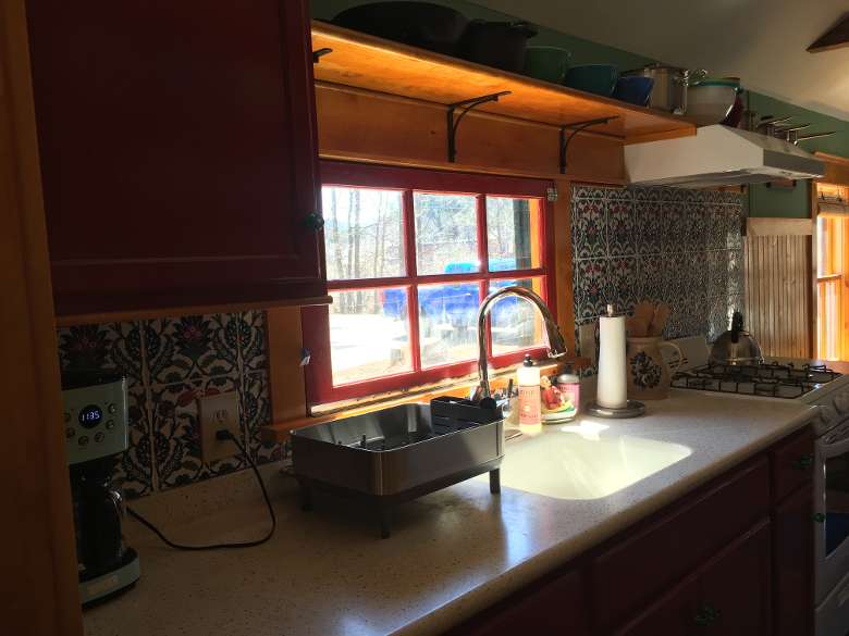 kitchen sink and nearby coffee maker
