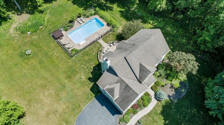 aerial view of house and pool