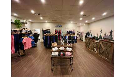 inside store with scrubs and accessories