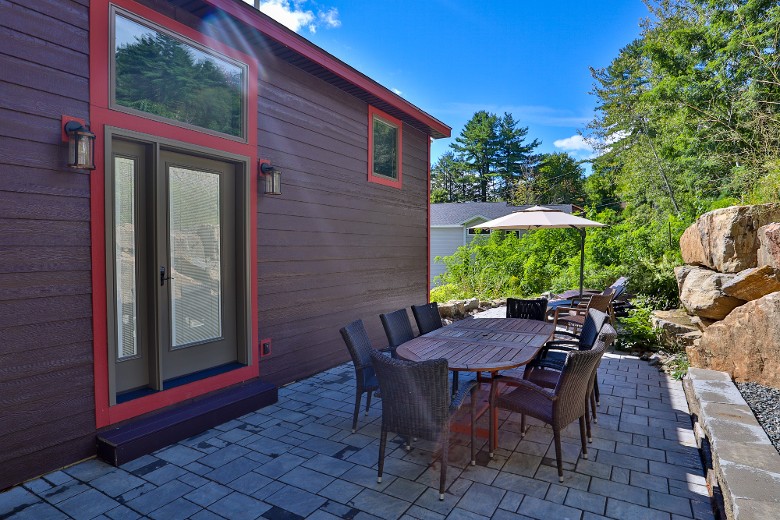A patio located on the back of the home