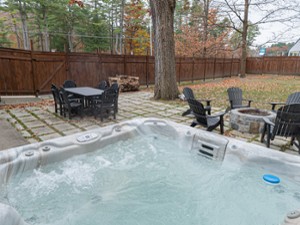 Hot Tub, Fire Pit and Outdoor Seating Area.