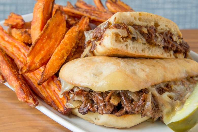 sweet potato fries and pulled pork