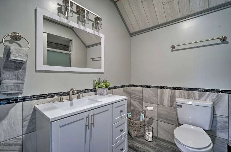 bathroom with a sink, toilet, and mirror