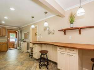 top to bottom kitchen remodel, (leveled floor) tile floor, walls removed, beveled glass entrance door