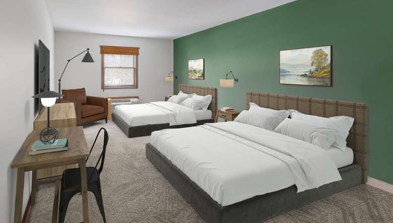 Rendering of the Main Hotel Standard Room with 2 Double Sized Beds