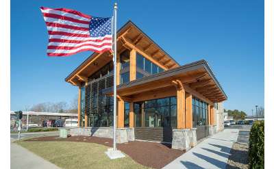 elegant looking bank with American flag outside