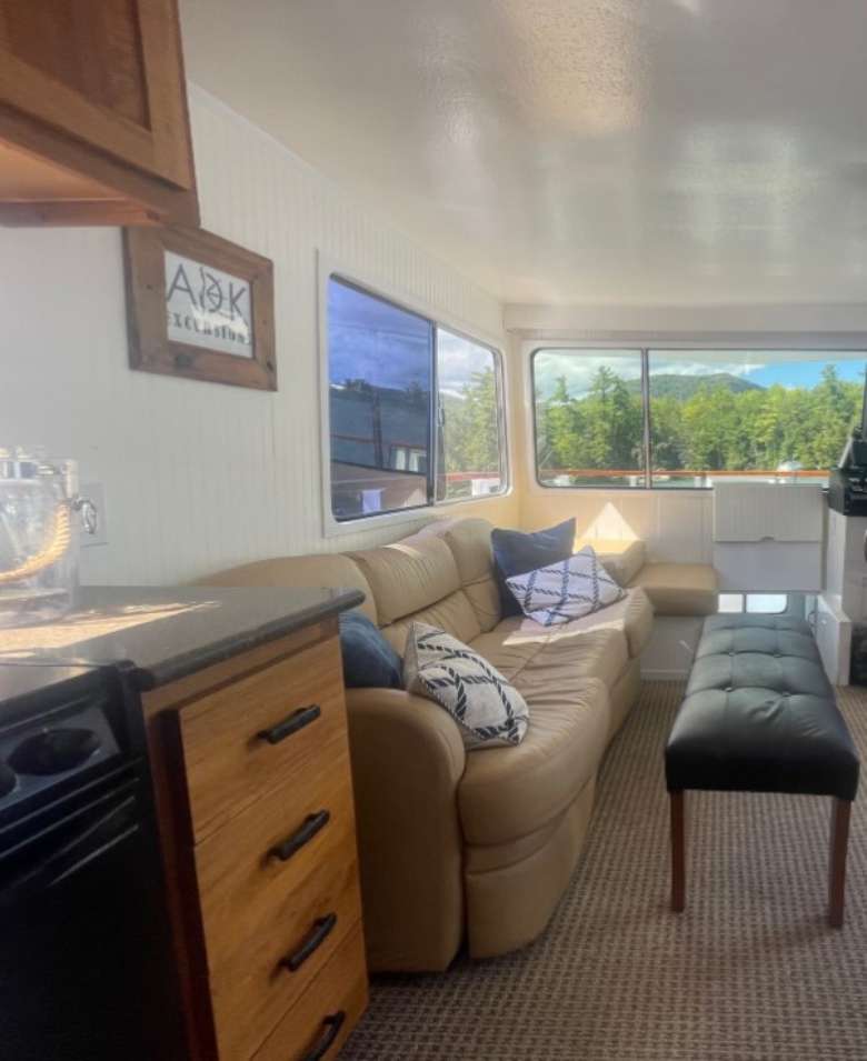 inside area of boat with couch