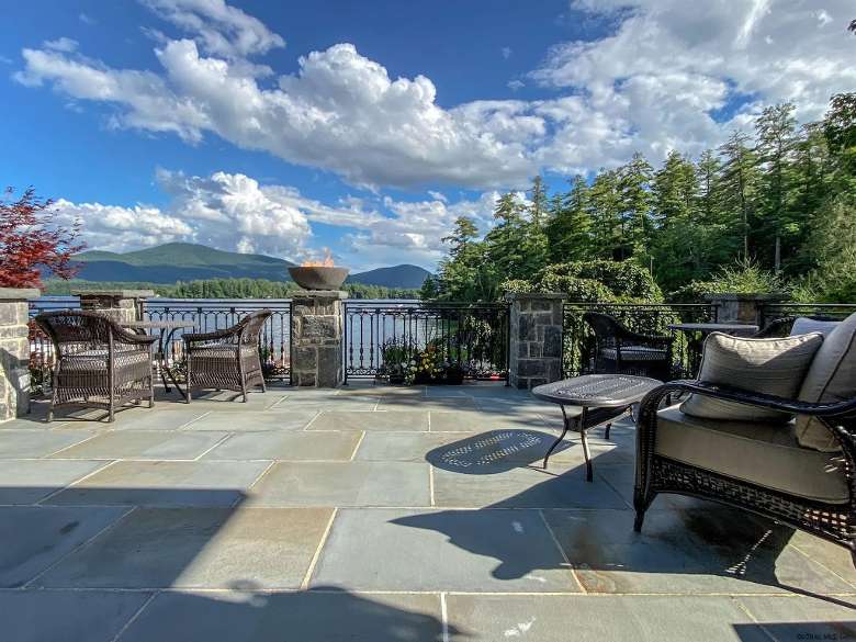 large deck area with lake views