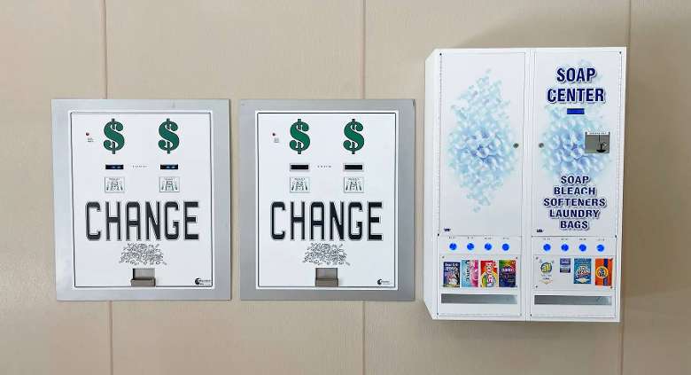 change and soap dispenser machines