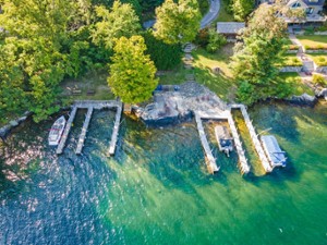 aerial view of two docks