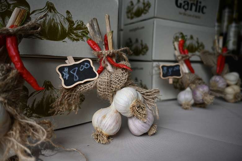 garlic artfully displayed for sale for $8
