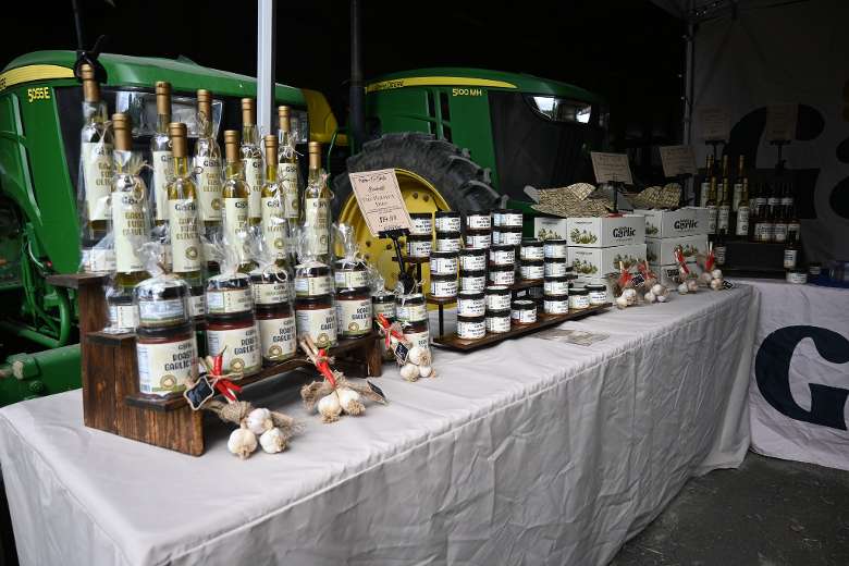 garlic items on display at a vendor booth