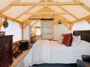 inside of a tent cabin bedroom