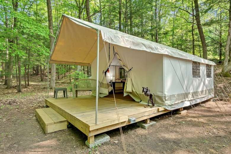 glamping tent with covered deck