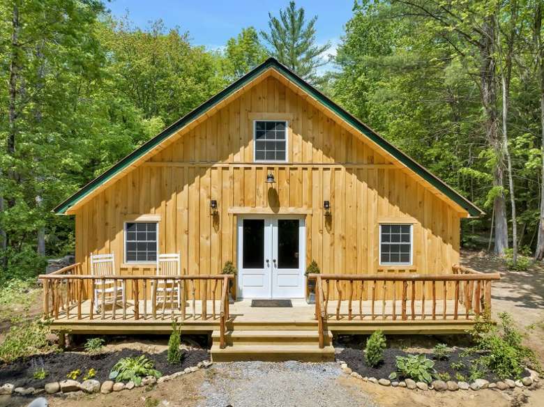 a-frame lodge in the woods