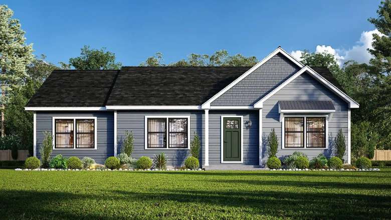 blue modular home rendering