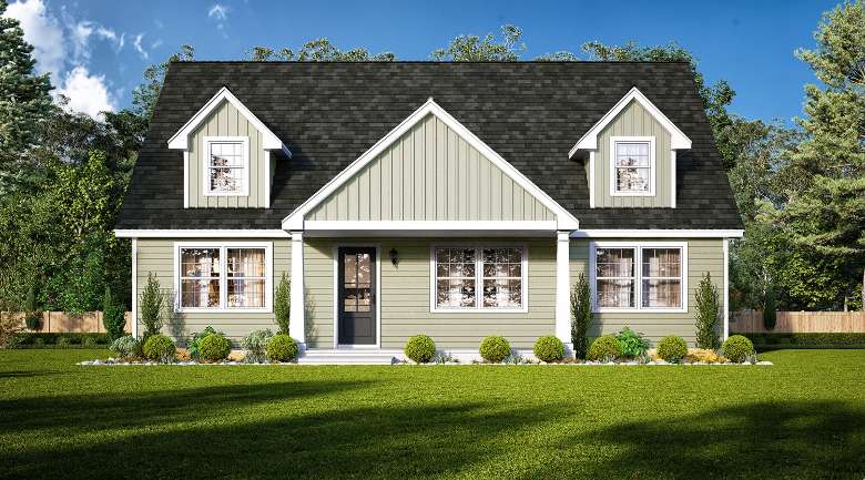 light green two story modular home rendering