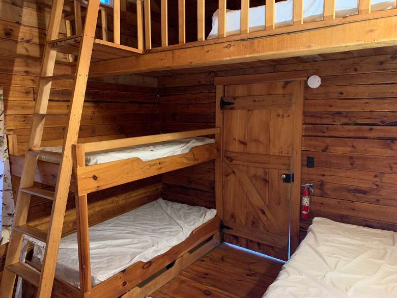 twin bunk beds in a cabin