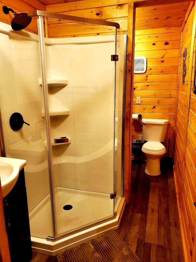 bathroom with wooden walls