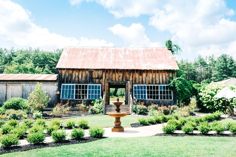 barn with fountain