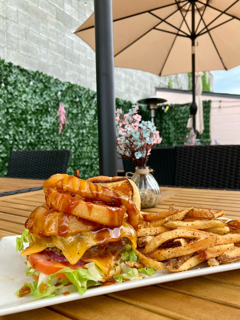 Burger with House Cut Fries on the Patio