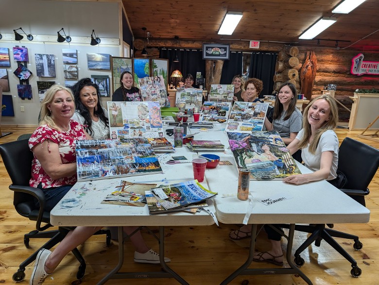 Group of people working on projects at a table