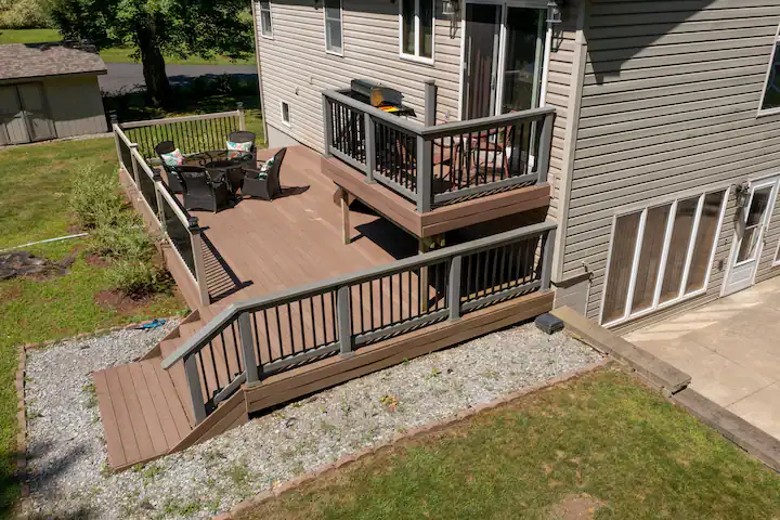 aerial view of deck with grill