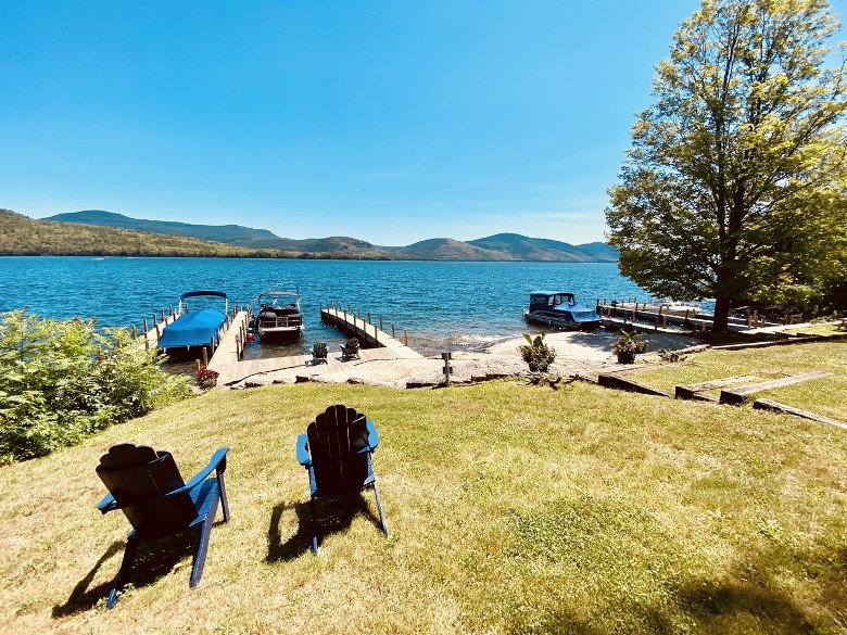 grassy landing overlooking lake