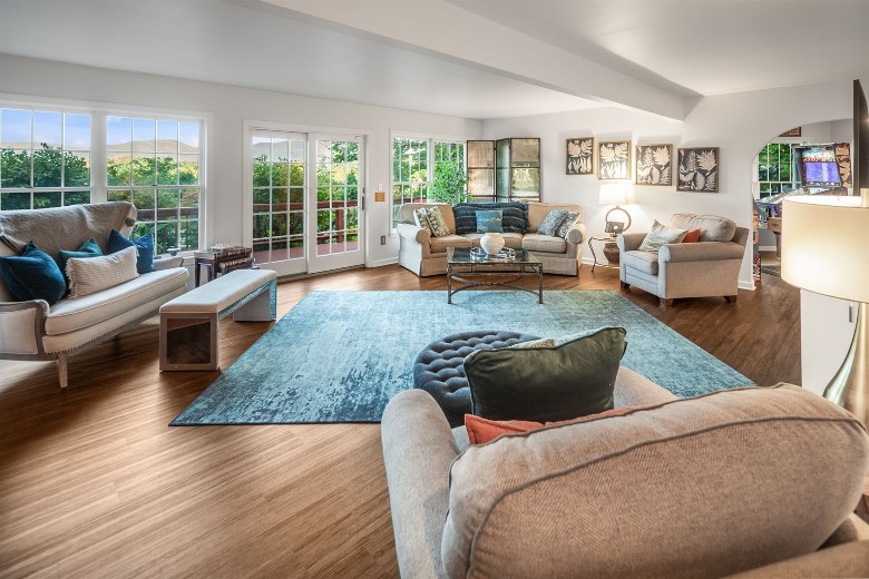 living room with large windows