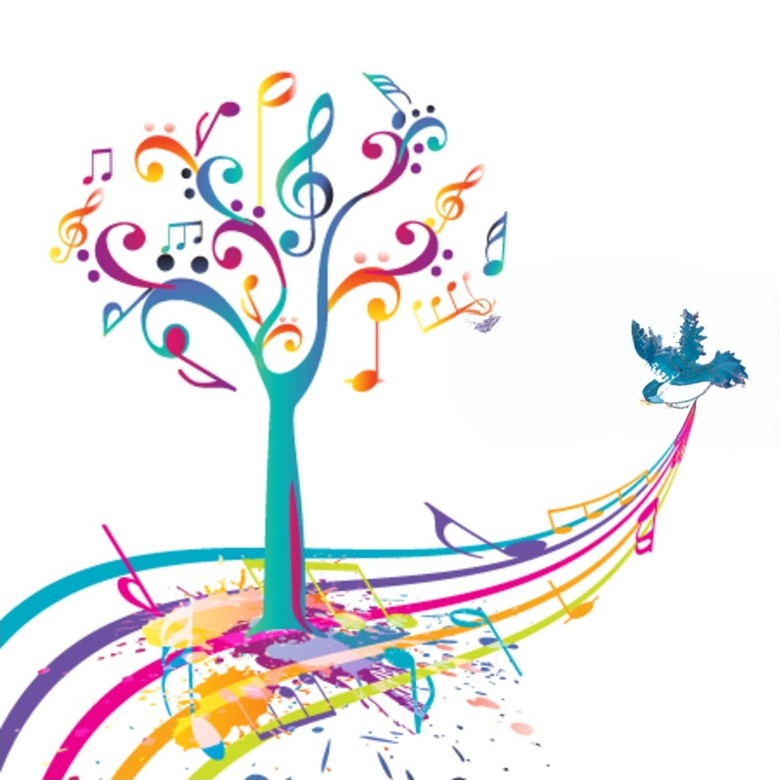 graphic of musical trees and bird