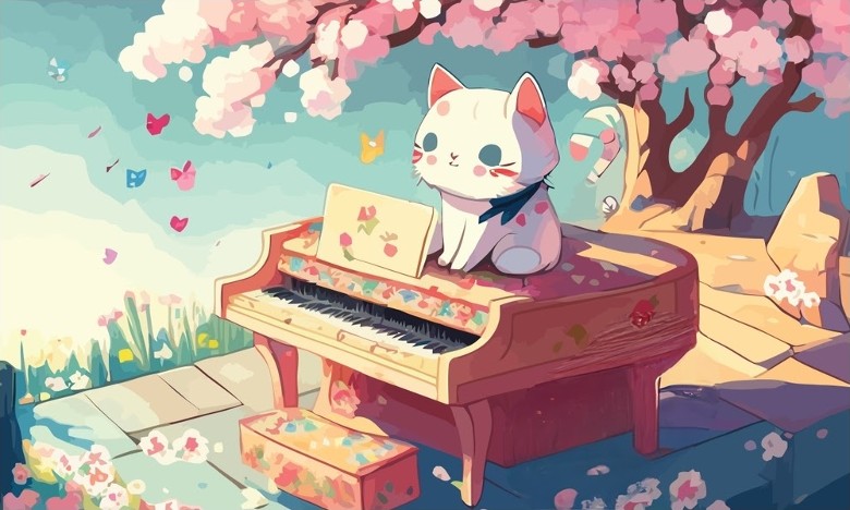 graphic of a cat on a piano