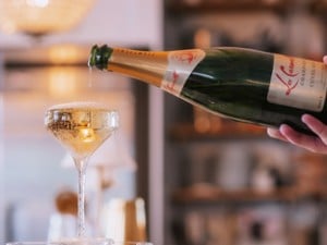 champagne bottle and glass