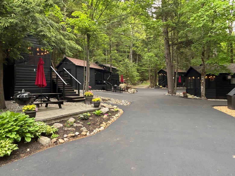 Evening view of cabins 1 - 5.