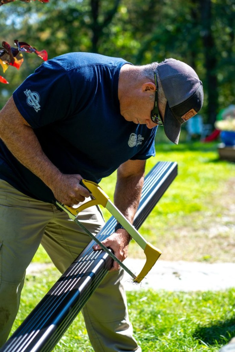 Man fixing gutter