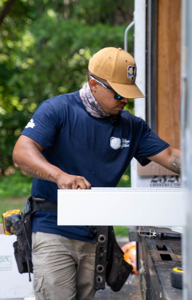 man building a gutter